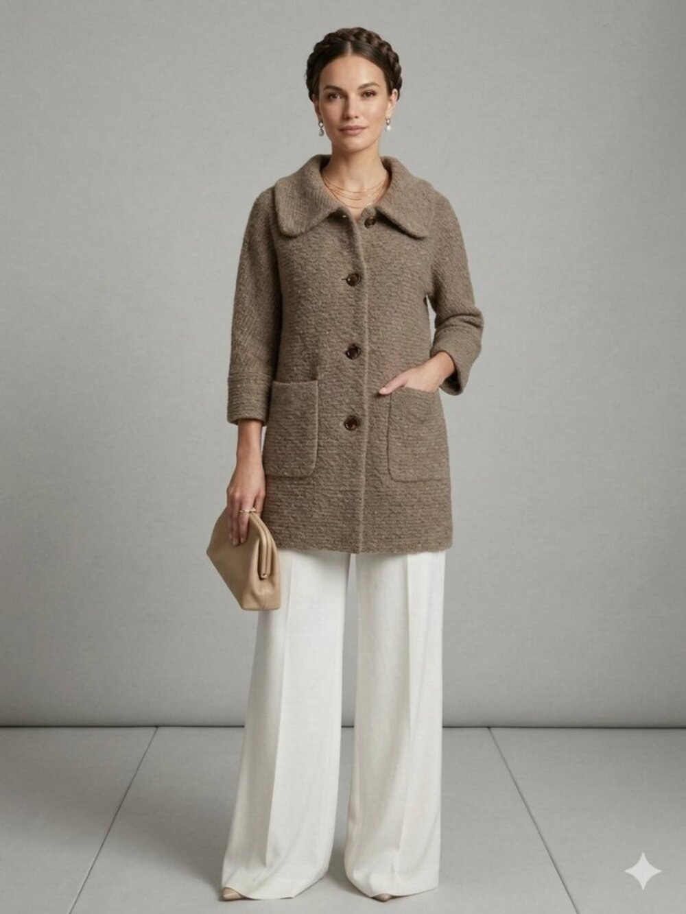 Banana Republic Heavy Wool Sweater Coat Taupe Basket Weave Cardigan Jacket S